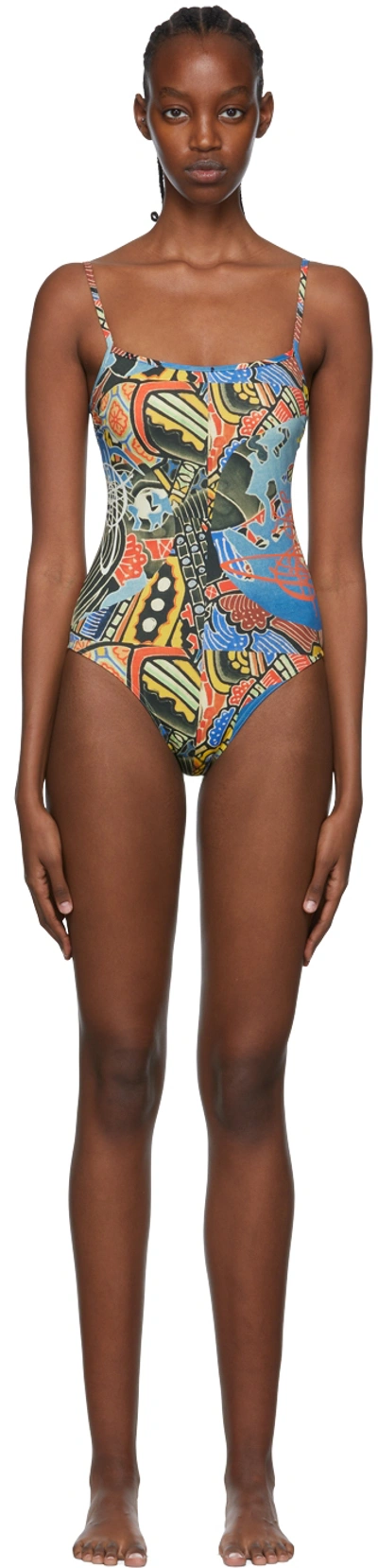 Vivienne Westwood Blue Recycled Nylon One-piece Swimsuit In Globes