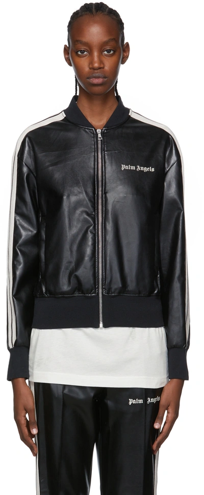 Palm Angels Eco Leather Bomber Track Jacket In Nero