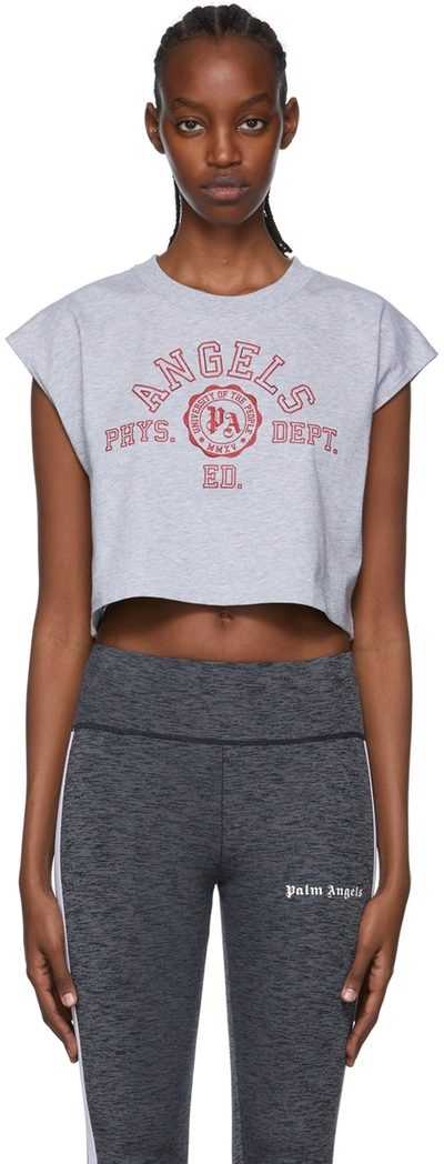 Palm Angels Collegiate Logo-print Cropped T-shirt In Grey