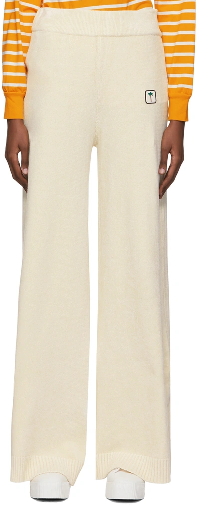 Palm Angels Beige Viscose Lounge Pants In Off White Black