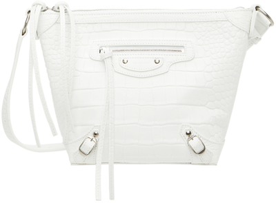Balenciaga X-small Neo Classic Croc Embossed Leather Hobo Bag In White