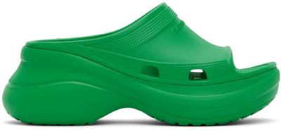 Balenciaga Green Crocs Edition Pool Slides In 3033
