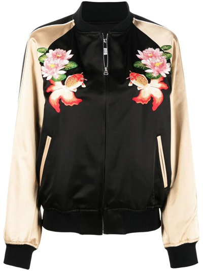 Junya Watanabe Floral-embroidered Bomber Jacket In Black