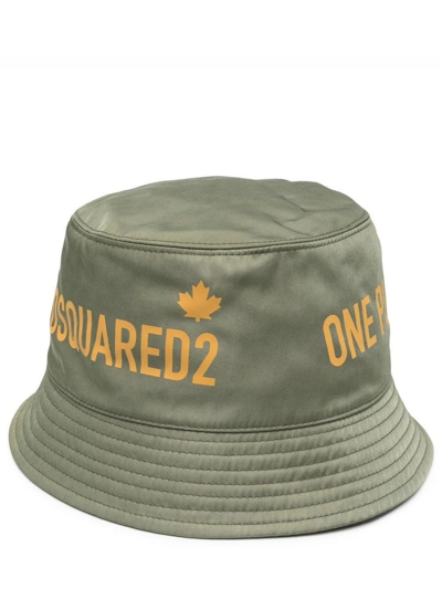 Dsquared2 D-squared2 Mans Green Bucket Hat With Logo Print