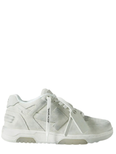 Off-white Out Of Office Distressed Leather-trimmed Suede Sneakers In White