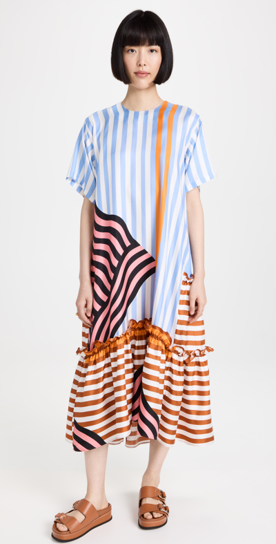 Brøgger Lee Dress In Tan Multi Stripe Print