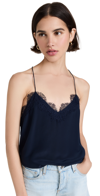 Cami Nyc The Racer Lace-trimmed Silk-charmeuse Camisole In Navy
