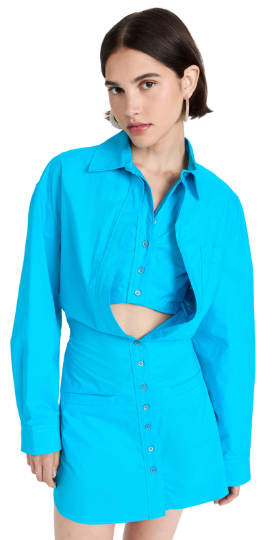 Jacquemus Baunhilha Layered Cutout Cotton-poplin Shirt Dress In Turquoise