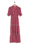 Maxstudio Max Studio Ruffle Collar Print Tiered Maxi Dress In Red Fern Floral