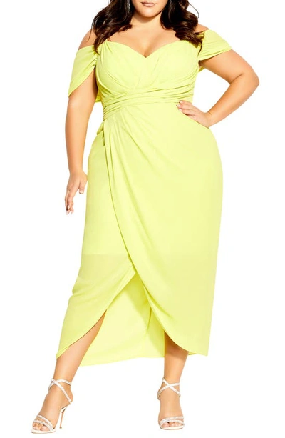 City Chic Entwine Cold Shoulder Dress In Citronelle