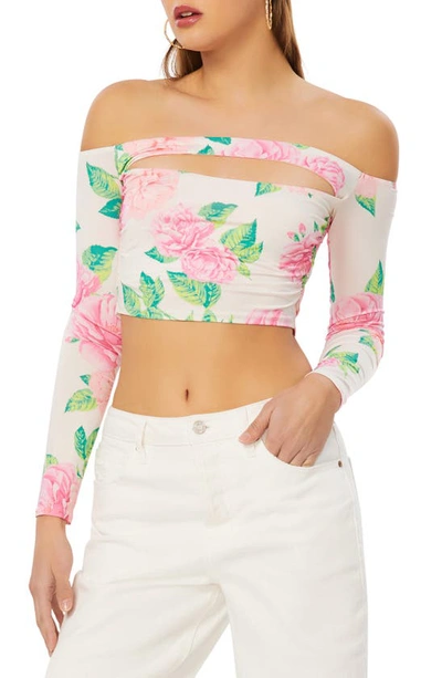 Afrm Giovanni Floral Print Off The Shoulder Top In Blanc Bouquet