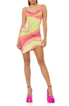 Afrm Palmetto Cowl Neck Minidress In Abstract Spring Wave