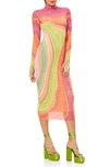 Afrm Shailene Long Sleeve Mesh Dress In Abstract Spring Wave