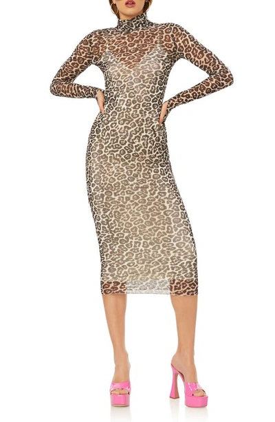 Afrm Shailene Sheer Long Sleeve Dress In Spring Leopard