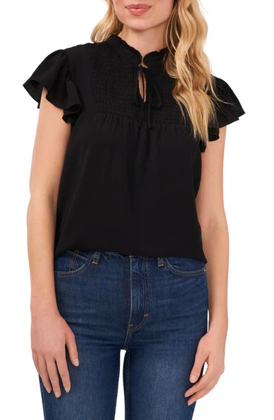 Cece Flutter Sleeve Top In Rich Black