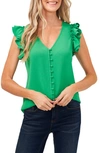 Cece Double Ruffle Button-up Top In Vivid Green