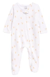 Nordstrom Babies' Print Zip Footie In White- Coral Palm Trees