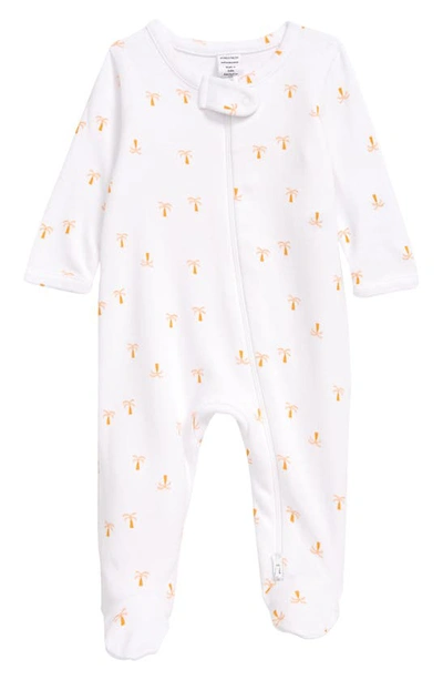 Nordstrom Print Zip Footie In White- Coral Palm Trees