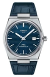 Tissot Men's Swiss Automatic Prx Powermatic 80 Blue Leather Strap Watch 40mm