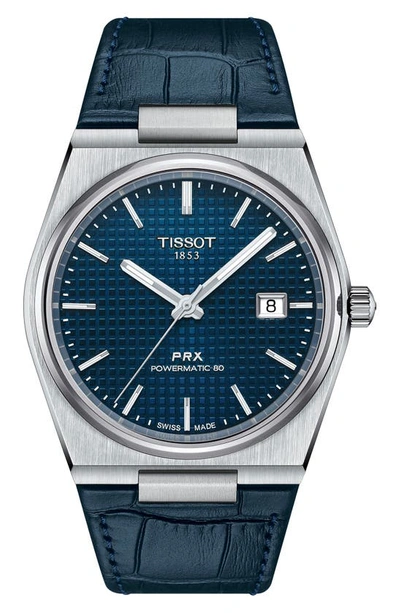 Tissot Men's Swiss Automatic Prx Powermatic 80 Blue Leather Strap Watch 40mm