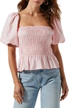 Astr Bubble Sleeve Smocked Blouse In Blush