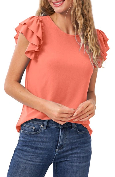 Cece Double Ruffle Knit Top In Cameo Coral
