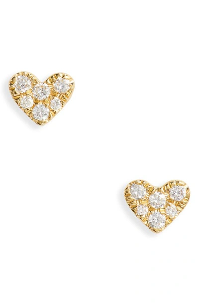Bony Levy Simple Obession Pavé Diamond Heart Stud Earrings In 18k Yellow Gold