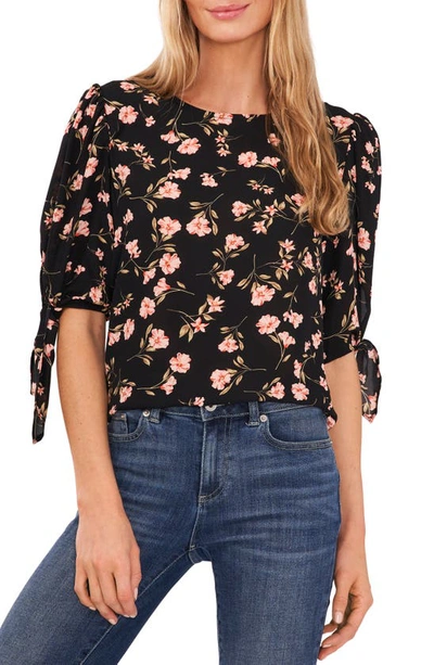 Cece Floral Print Tie Sleeve Blouse In Multi