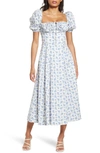 House Of Cb Tallulah Puff Sleeve Midi Dress In Blue Floral