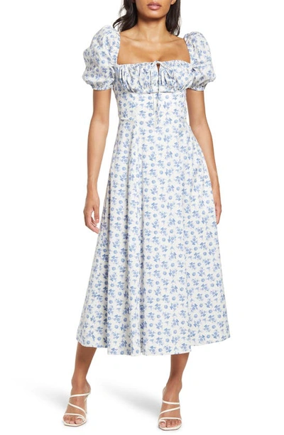 House Of Cb Tallulah Puff Sleeve Midi Dress In Blue Floral