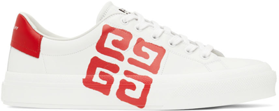 Givenchy Men's City Sport 4g Leather Low-top Sneakers In White/red