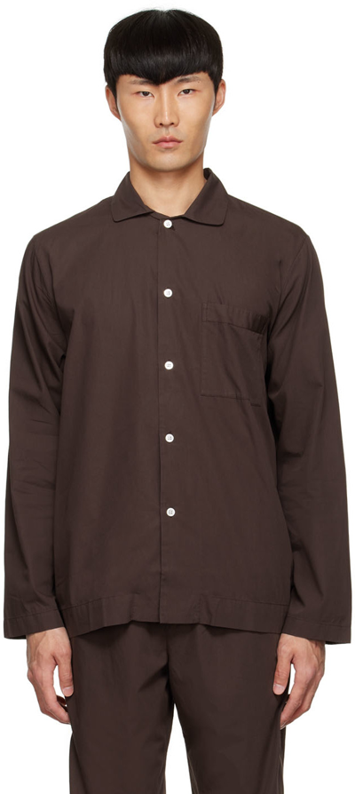 Tekla Organic Cotton Long Sleeve Pyjama Shirt In Brown