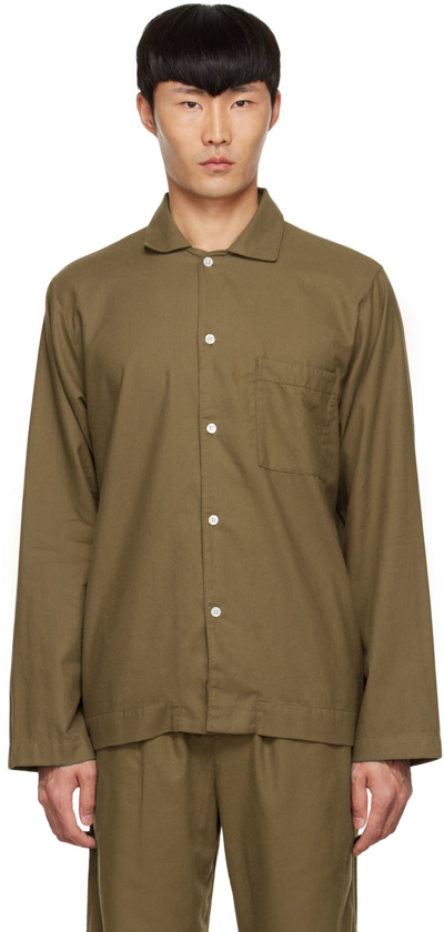 Tekla Khaki Organic Cotton Pyjama Shirt In Green