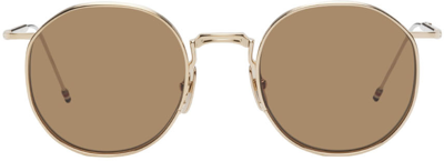 Thom Browne Gold Tb125 Sunglasses In White Gold/brown