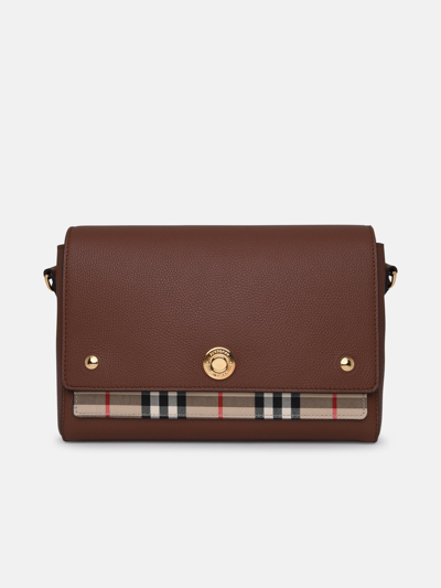 Burberry Note Leather And Fabric Shoulder Strap In Brown
