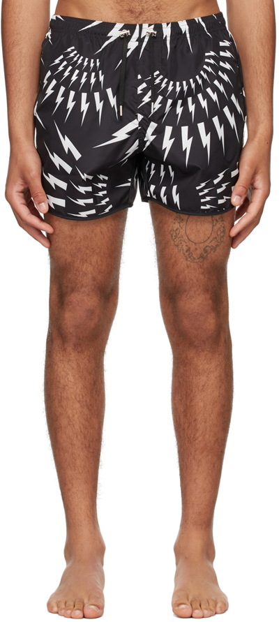 Neil Barrett Thunderbolt-print Swim Shorts In Black