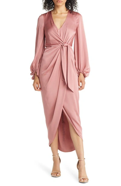 Shona Joy Tie Front Balloon Sleeve Dress In Rose