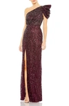 Mac Duggal One-shoulder Sequin A-line Gown In Blackberry