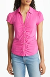 Sanctuary Dream Shirred Placket Knit Button-up Shirt In Pink