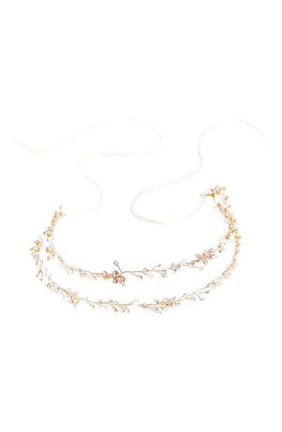 Brides And Hairpins Gia Double Banded Halo Headpiece In Rose Gold