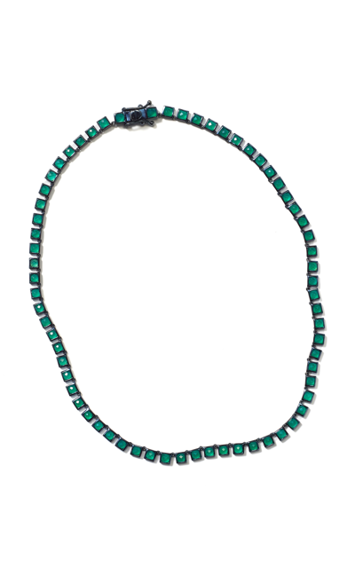 Nak Armstrong Women's Mini Tile Sterling Silver Onyx Riviere Necklace In Green