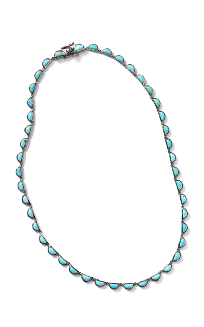 Nak Armstrong Small Scallop Sterling Silver Turquoise Riviere Necklace In Blue
