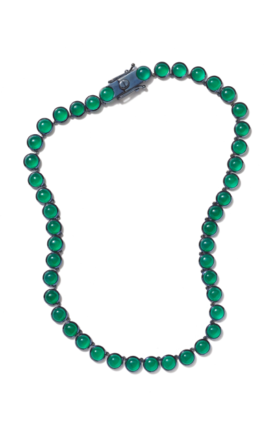 Nak Armstrong Small Dot Sterling Silver Onyx Riviere Necklace In Green