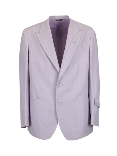 Fendi Single-breasted Linen Jacket With Embroidered Logo Lettering In Pastel
