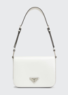 PRADA TRIANGLE LOGO BRUSHED LEATHER SHOULDER BAG