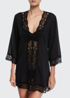 La Blanca Embroidered-inset Tunic Coverup In Black