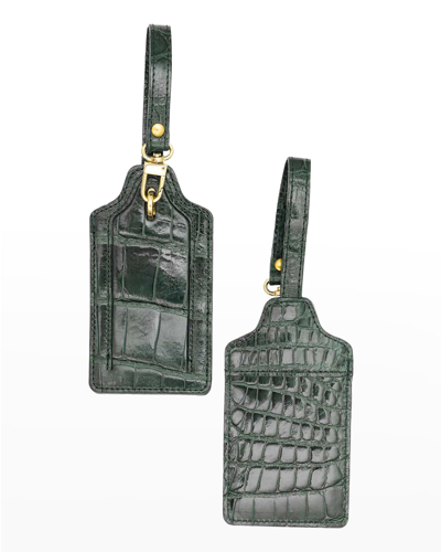 Abas Alligator Leather Luggage Tag, Set Of 2 In Hunter Green