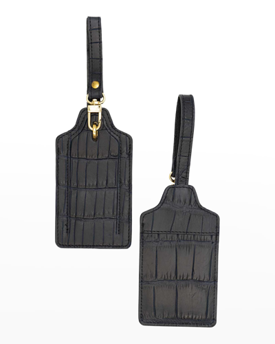 Abas Two Polished Matte Alligator Luggage Tag Set In Midnight