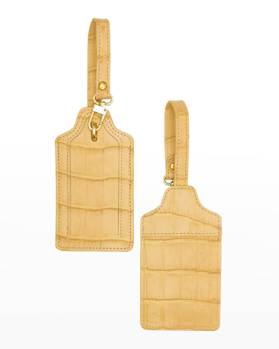 Abas Two Polished Matte Alligator Luggage Tag Set In Natural