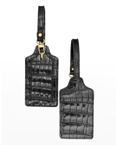 Abas Two Alligator Luggage Tag Set In Black